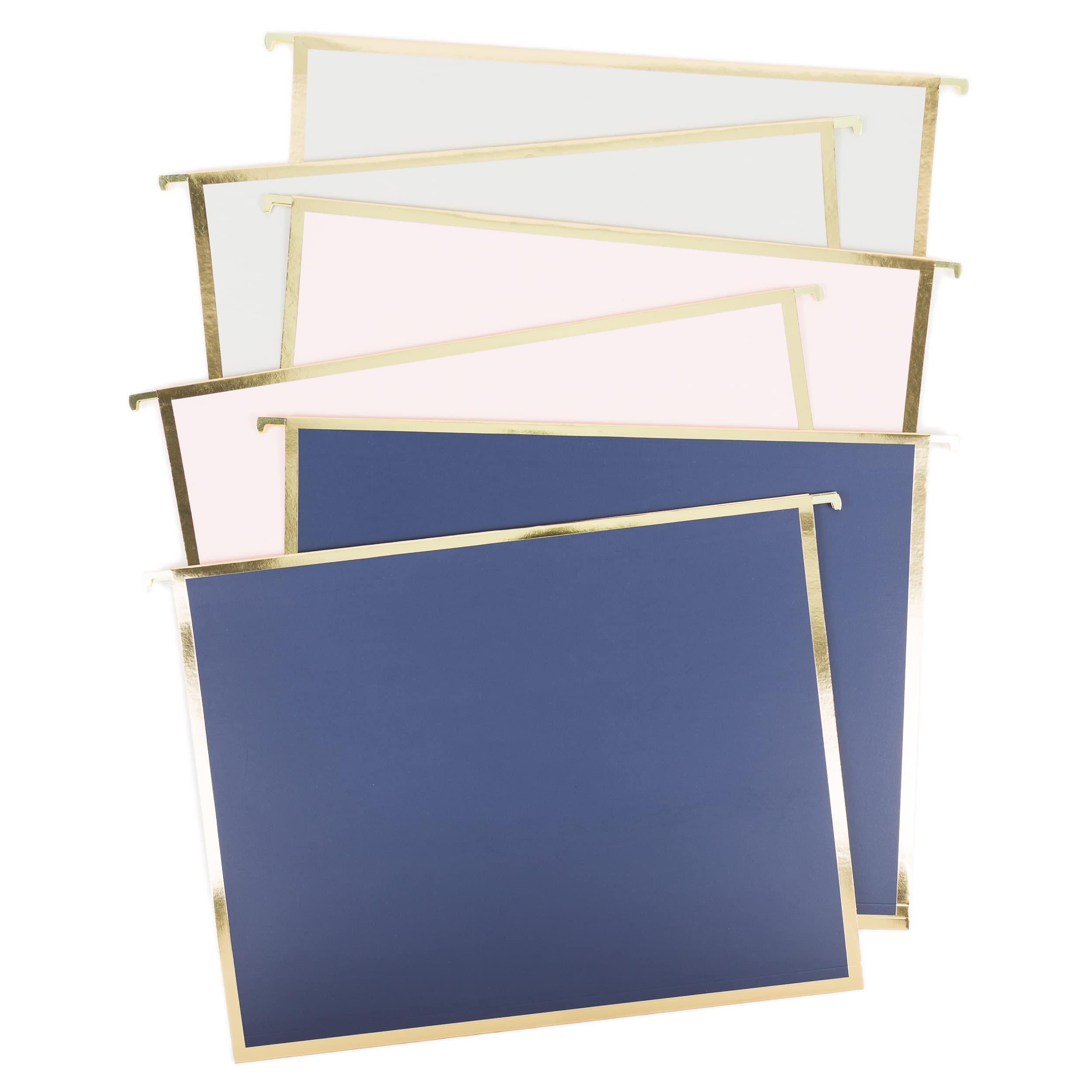 U Brands Classic Chic Fashion Hanging File Folders, Office Supplies, Blue, Pink And Gray With Gold, 6 Count