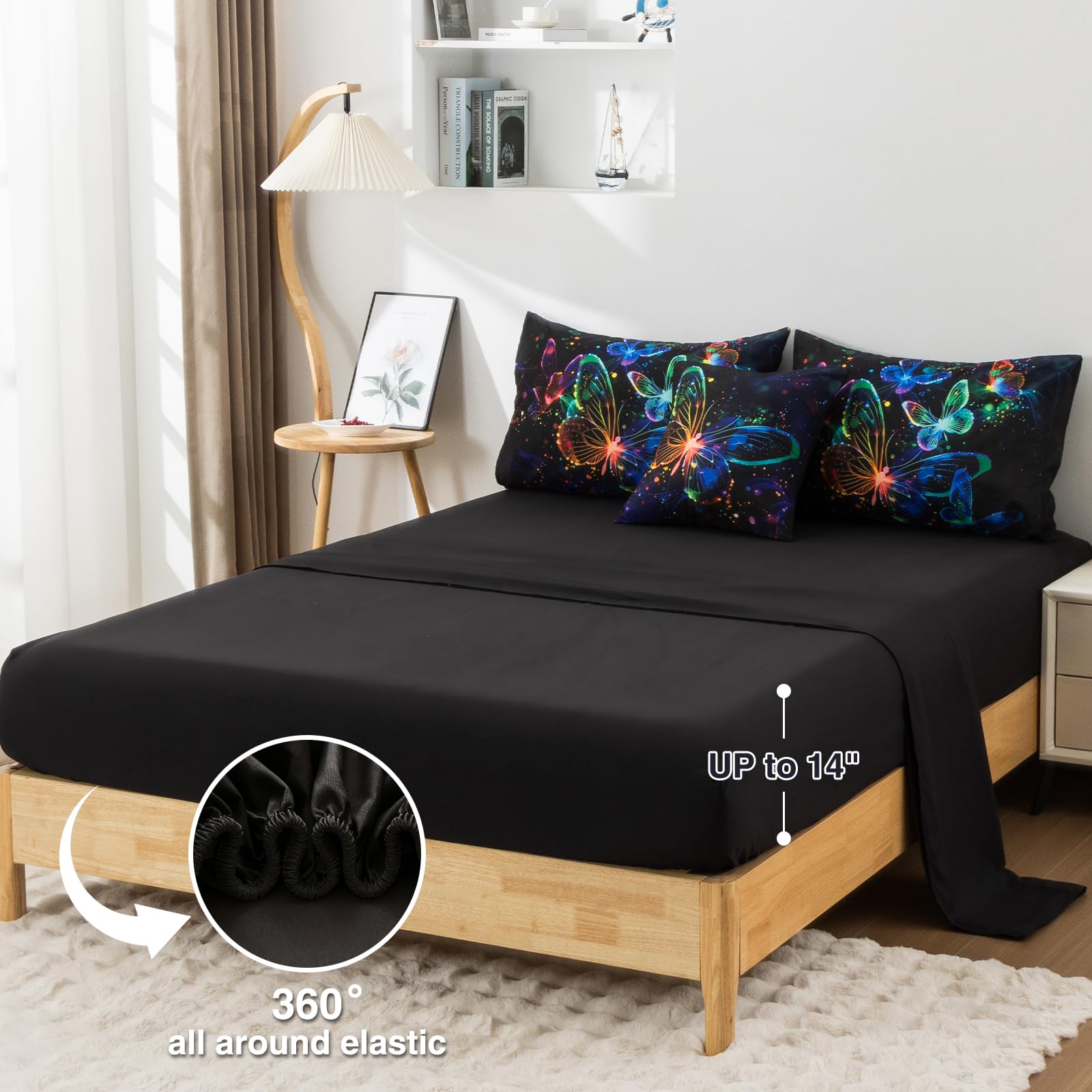 A Nice Night Galaxy Bedding Sets,3D Butterfly Flying In Space Printed,Glitter Butterflies 6Pcs Bed In A Bag Twin Comforter Set,