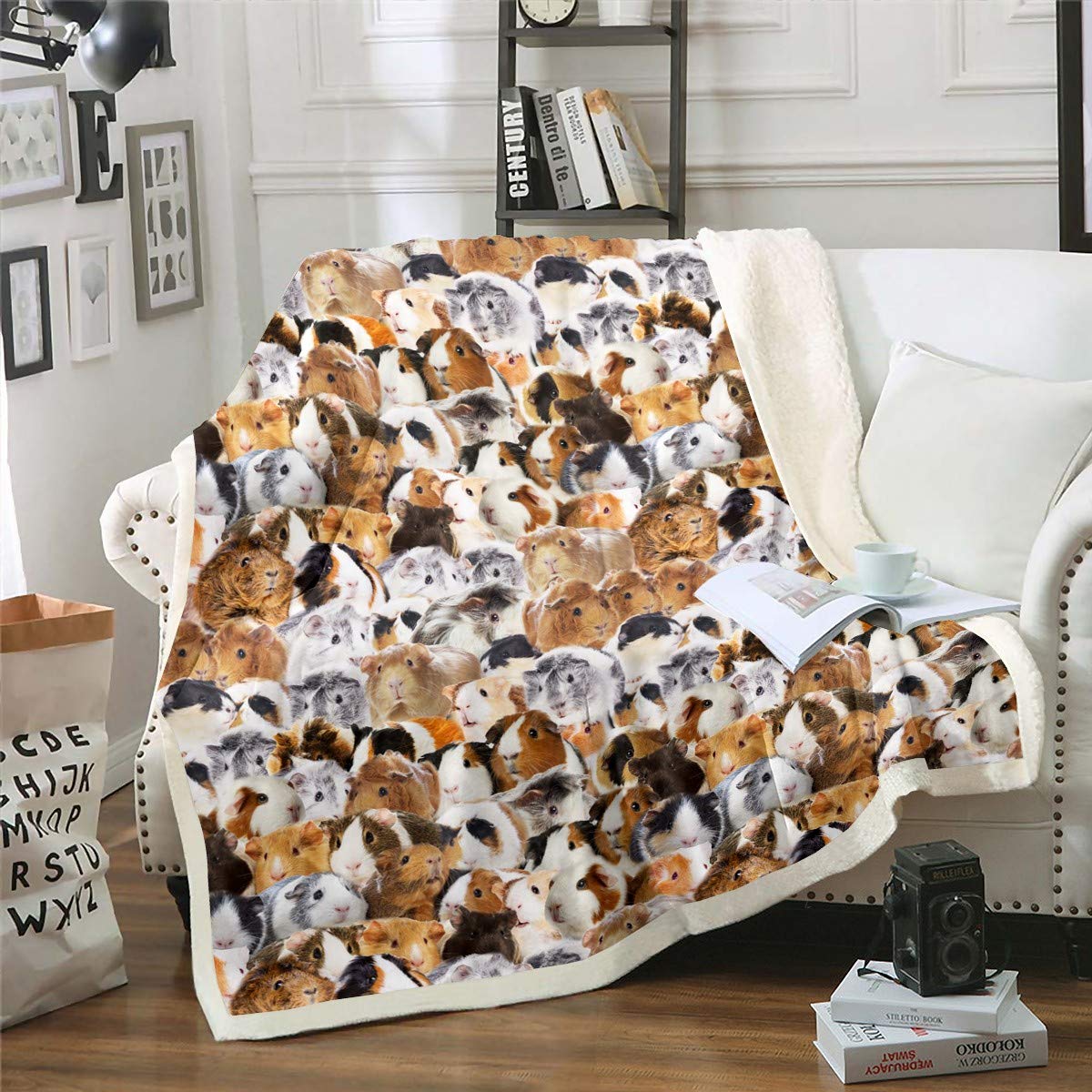 Kids Guinea Pig Fleece Blanket Boys Girls Cute Cavy Animal Sherpa Throw Blanket For Bed Sofa Couch Lovely Funny Pet Plush Blanke