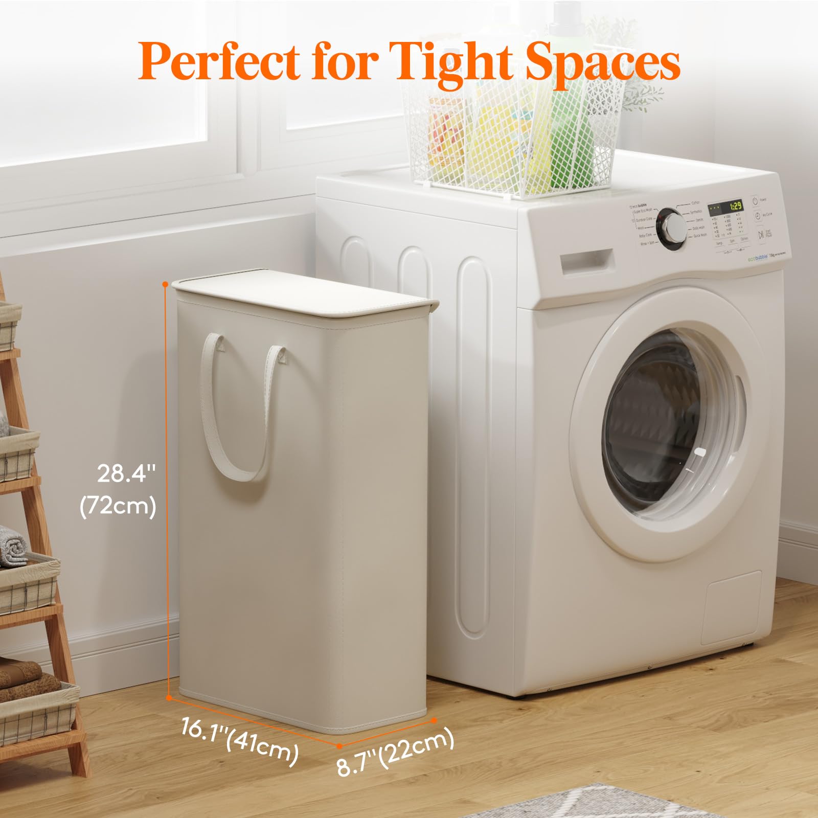 Lifewit 65L Slim Laundry Hamper, Small Laundry Basket With Lid, Dirty Narrow Collapsible Clothes Storage With Easy Carry Extende