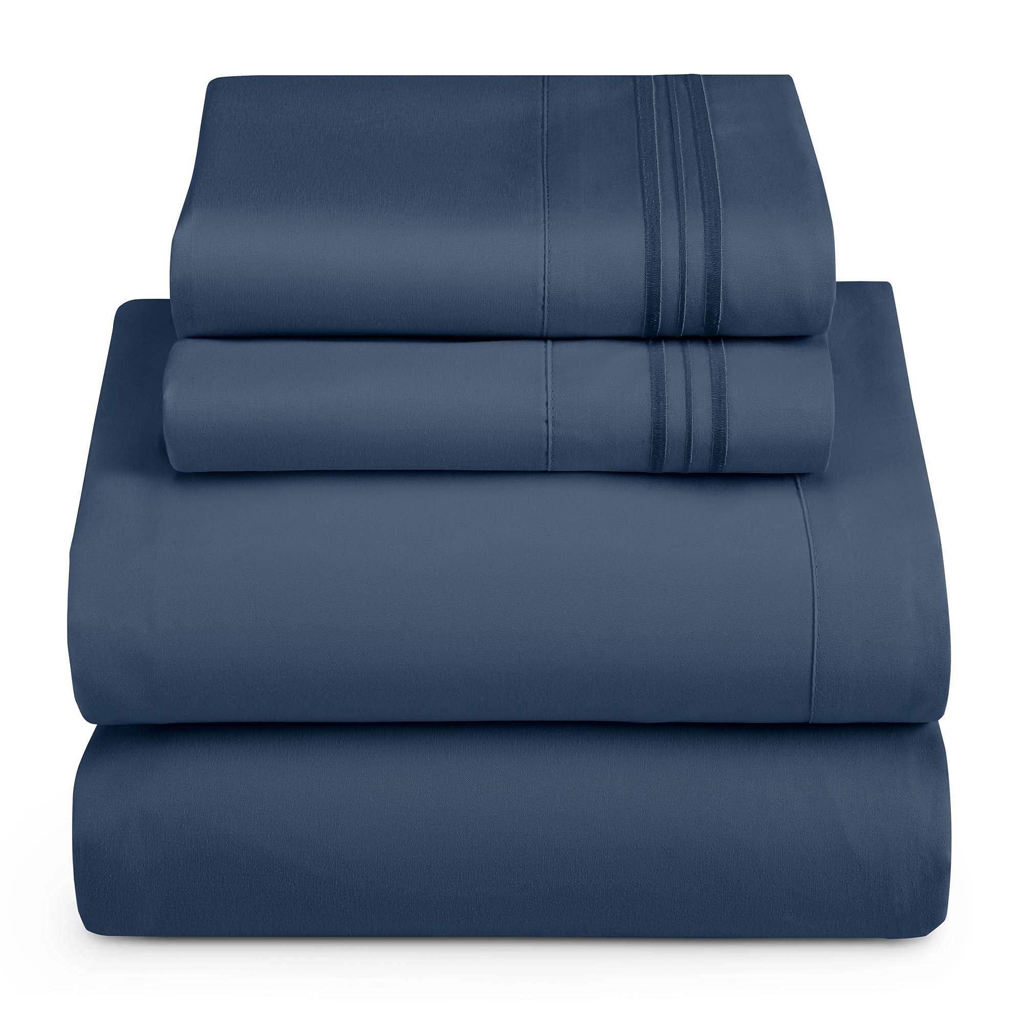 Hearth & Harbor Cal King Size Sheets - 4 Piece Bed Sheet Set, Hotel Luxury Double Brushed Bed Sheets - Extra Soft Bedding Sheets & Pillowcases, California King, Navy Blue