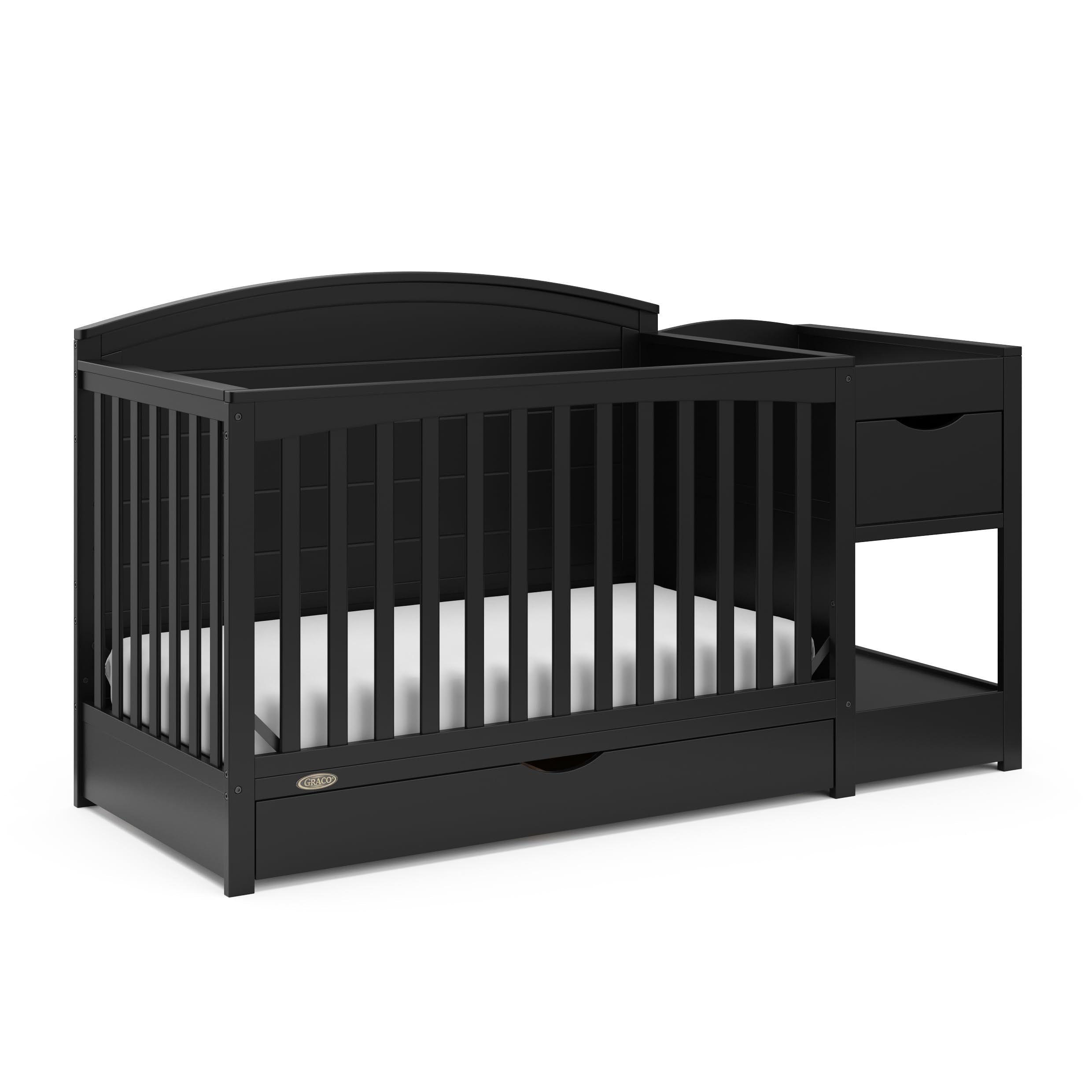 STORK CRAFT Graco Bellwood 5-in-1 Convertible Crib & Changer with Drawer (Black) - GREENGUARD Gold Certified, Full-Size Storage 