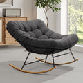 Bme Patio Rocking Chair Outdoor & Indoor, Metal Patio Lounge Rocking Chair With Thick Cushion, Comfy Modern Rocker Chair For Living Room, Porch, Backyard, Grey Cushion - Wood Texture Rocker