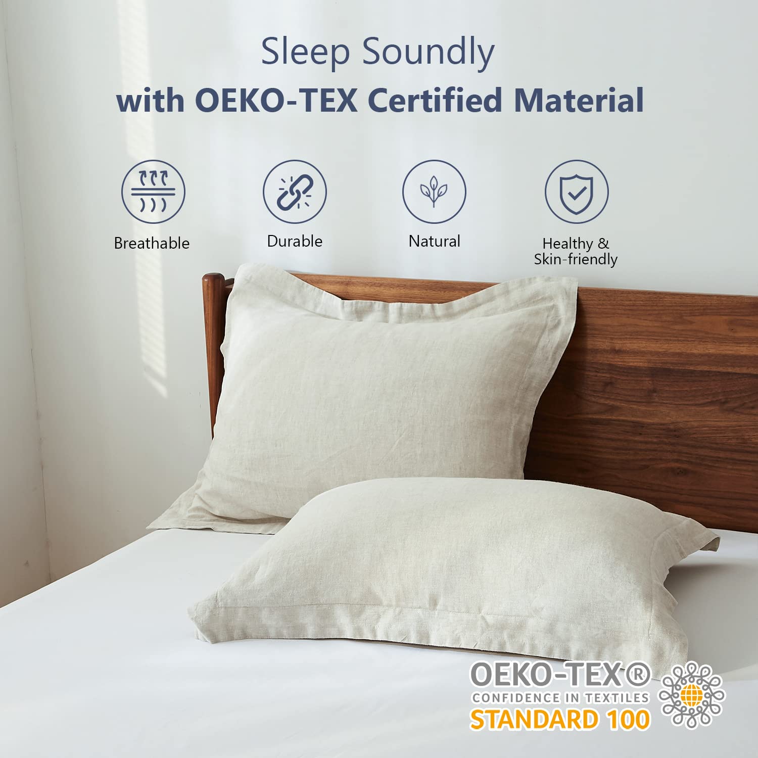 Simple&Opulence 100% Belgian Linen Pillow Shams -Set Of 2, King Size - Basic Style Breathable Pure Linen Suitable For Home - Soft And Durable With Envelope Closure (20''X 36'', Linen)