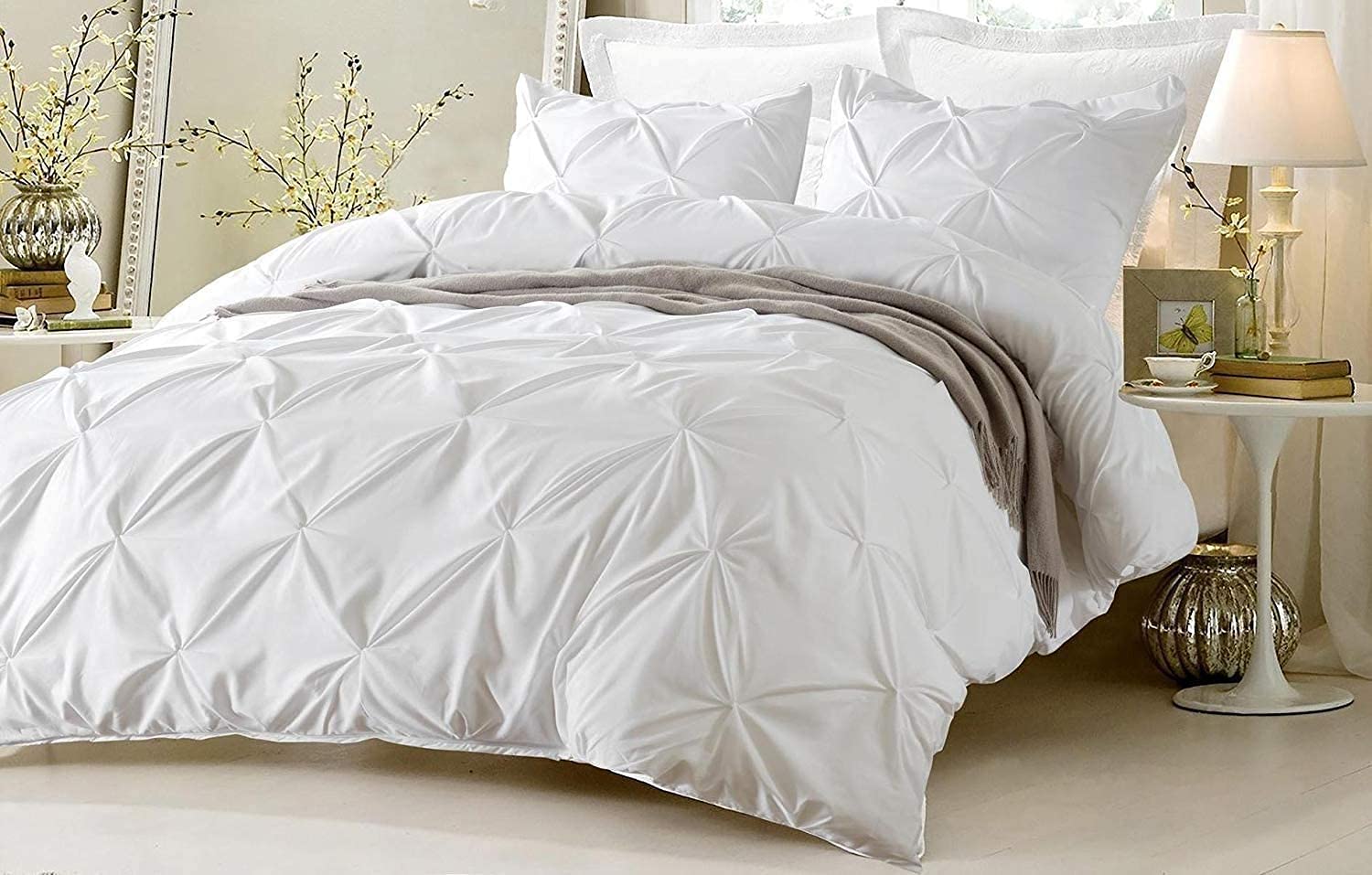 White King Size Duvet Cover With Zipper Pinch Pleated 800 Thread Count 100% Egyptian Cotton Long Staple Quilt Cover Silky Soft,