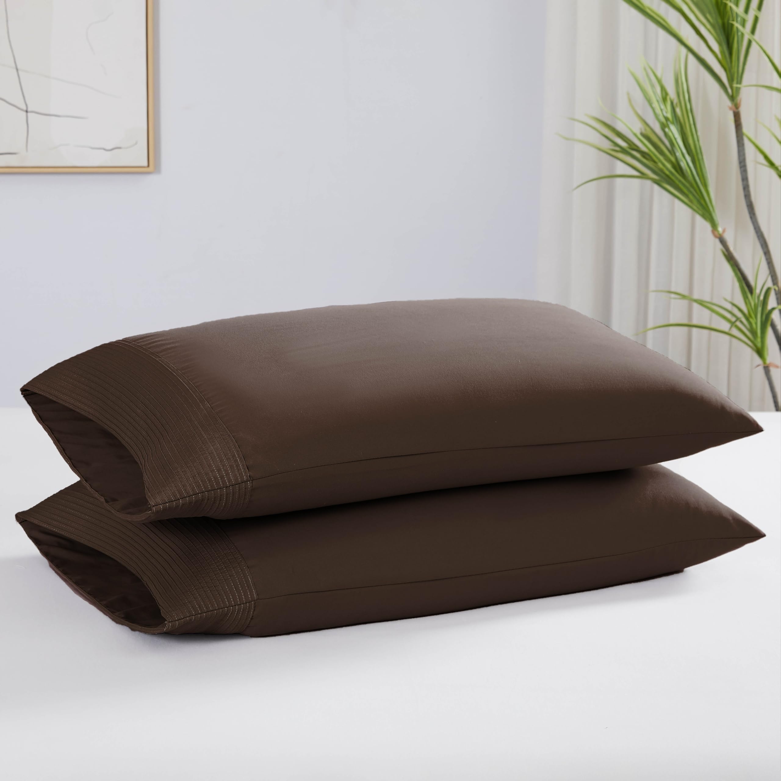 Southshore Fine Living, Inc. Pleated King Size Pillow Cases Set Of 2, Luxurious Brushed Microfiber Brown Pillowcases For King Pi