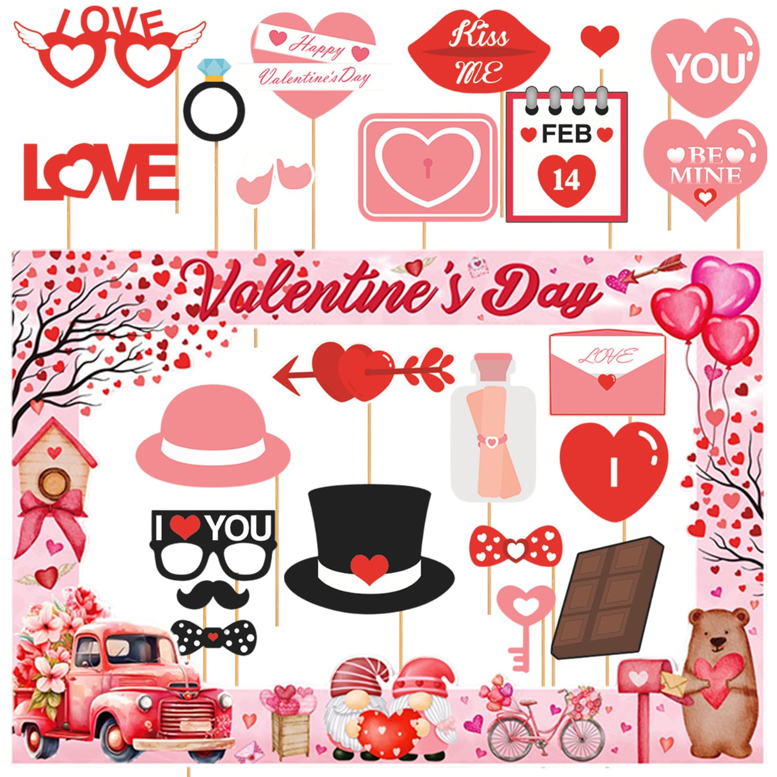 Valentine's Day Photo Booth Props Frame Happy Lovers Selfie Photobooth Props Valentine Backdrop Decorations Supplies for Wedding