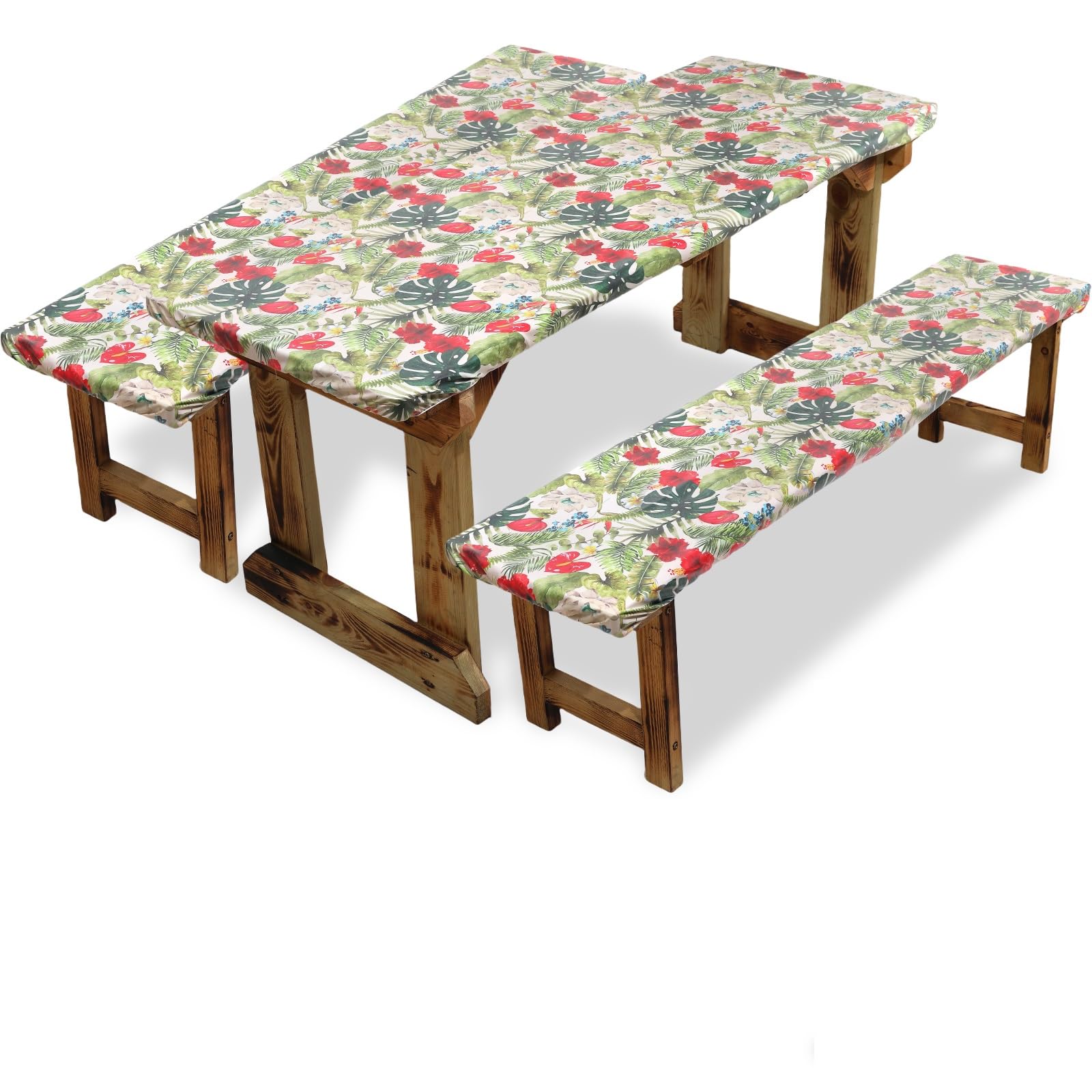SUQ I OME Picnic Table Cover with Bench Covers Camping Essentials Waterproof Windproof Elastic Fitted Tablecloth with Handbag, F