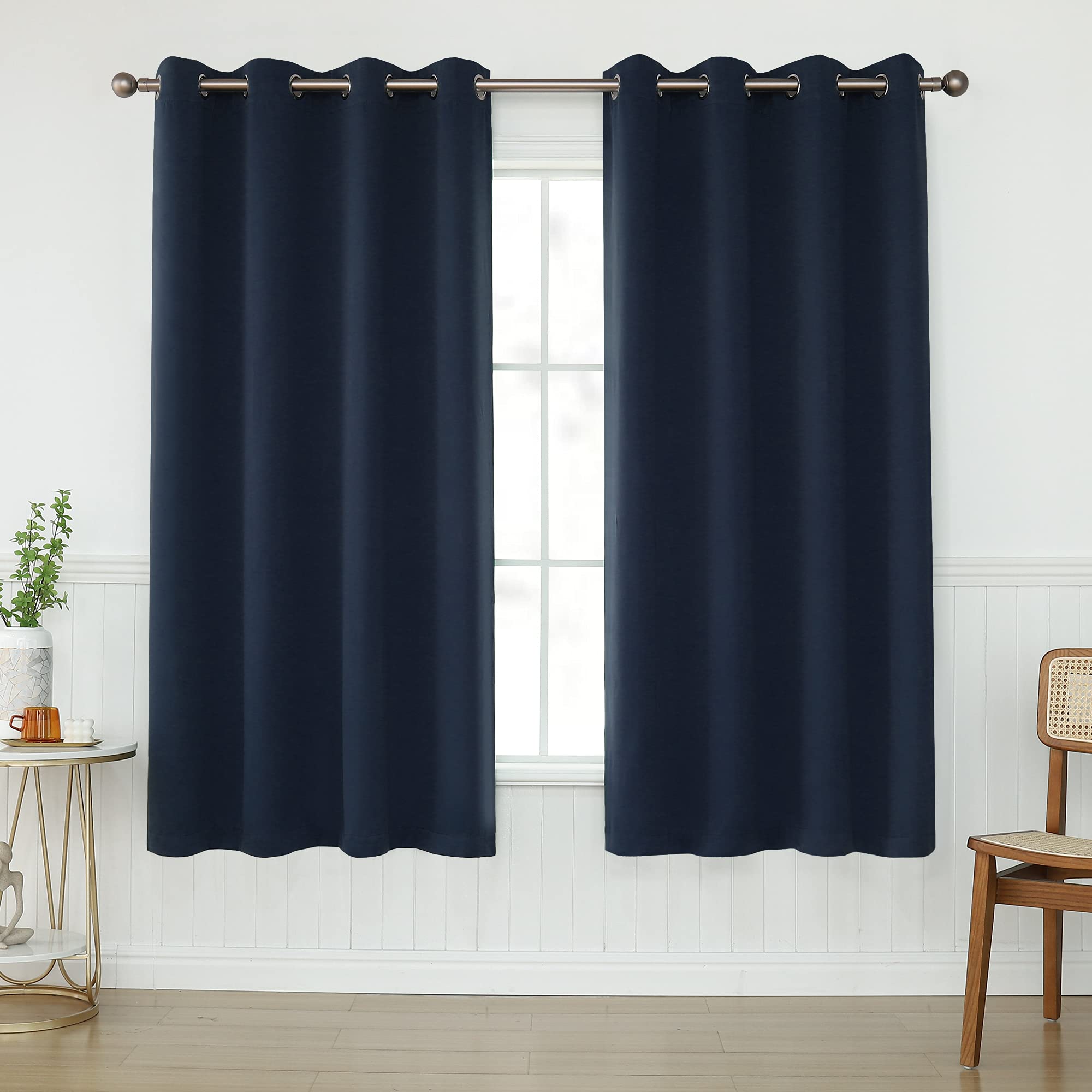 Keqiaosuocai Navy Blue Blackout Curtains 63 Inches Long 2 Panels - Heat Insulated Grommets Room Darkening Drapes For Bedroom, 52