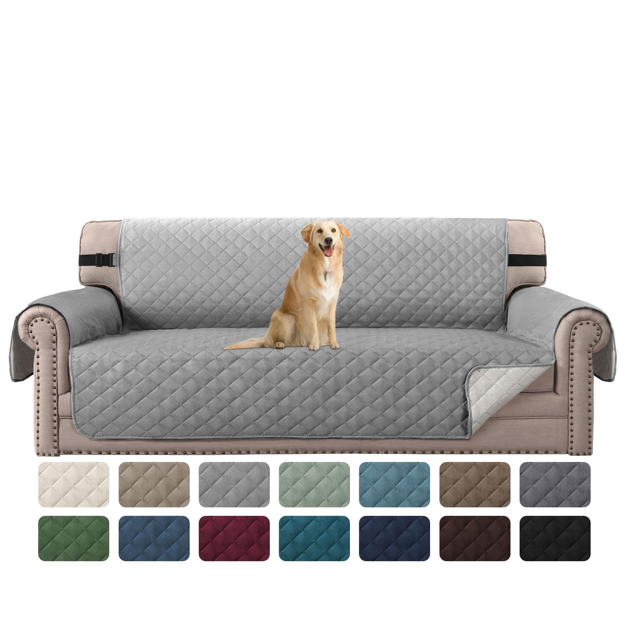 H.Versailtex Reversible Couch Covers For 3 Cushion Couch Water Resistant Sofa Couch Cover Washable Furniture Cover With Non-Slip Elastic Strap For Dogs, Pets, Kids(Oversized Sofa, Light Grey/Beige)