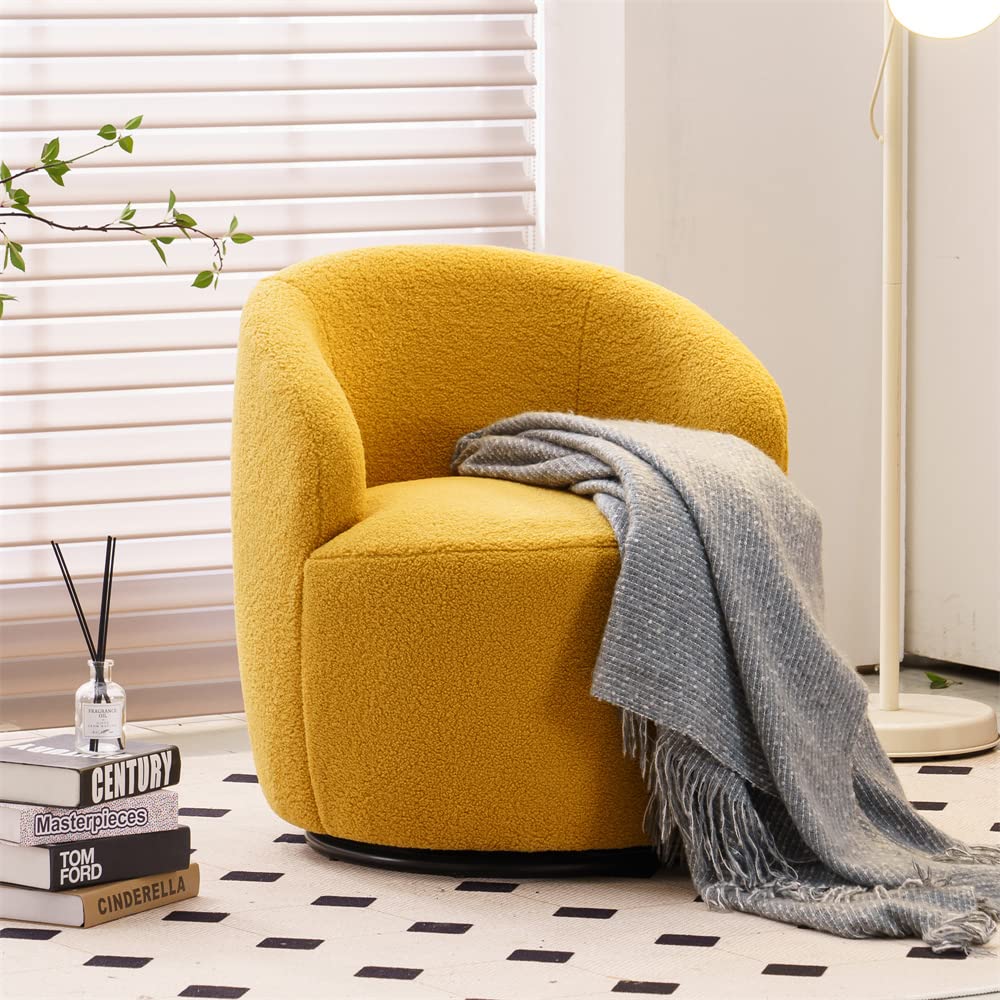 Swivel Accent Chair, Modern Teddy Fabric Upholstered Armchair Lounge Chair With Metal Base And Padded Cushion Comfy Single Sofa
