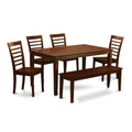 East West Furniture CAML6C-MAH-W 6 Piece Modern Dining Table Set Contains a Rectangle Wooden Table and 4 Wooden Chairs with a Bench, 36x60 Inch, Mahogany