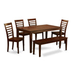 East West Furniture CAML6C-MAH-W 6 Piece Modern Dining Table Set Contains a Rectangle Wooden Table and 4 Wooden Chairs with a Bench, 36x60 Inch, Mahogany