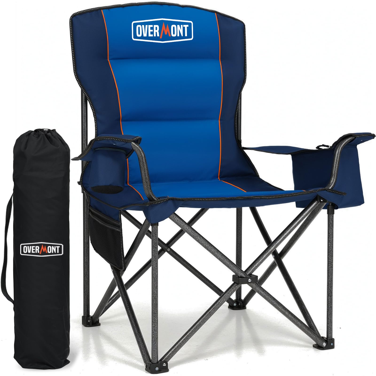 Overmont Oversized Folding Camping Chair - 450lbs Support with Padded Cushion Cooler Pockets - Heavy Duty Collapsible Chairs for