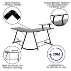 Flash Furniture Ginny Corner Desk - Black/Black Space Saving L-Shaped Gaming Desk with Monitor Shelf - 71.5" 2-Tier Computer Desk, Home Office Desk, Easy Assembly