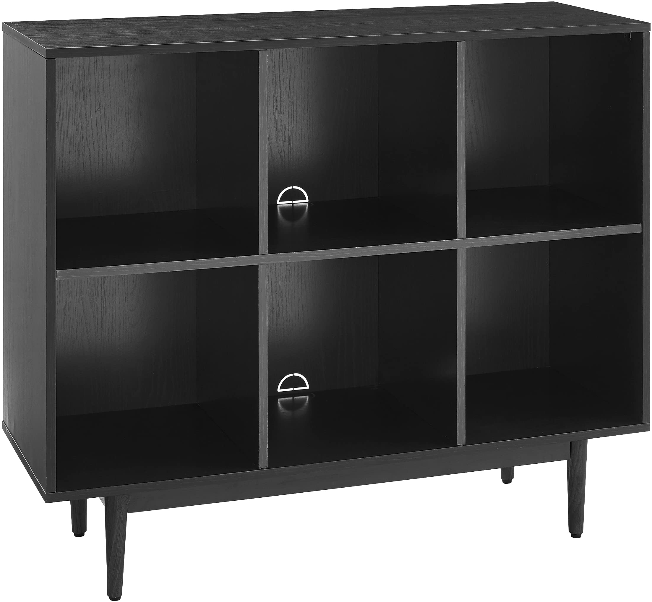 Crosley Furniture Liam Mid-Century 6-Cube Record Storage Bookcase with Speaker, Black