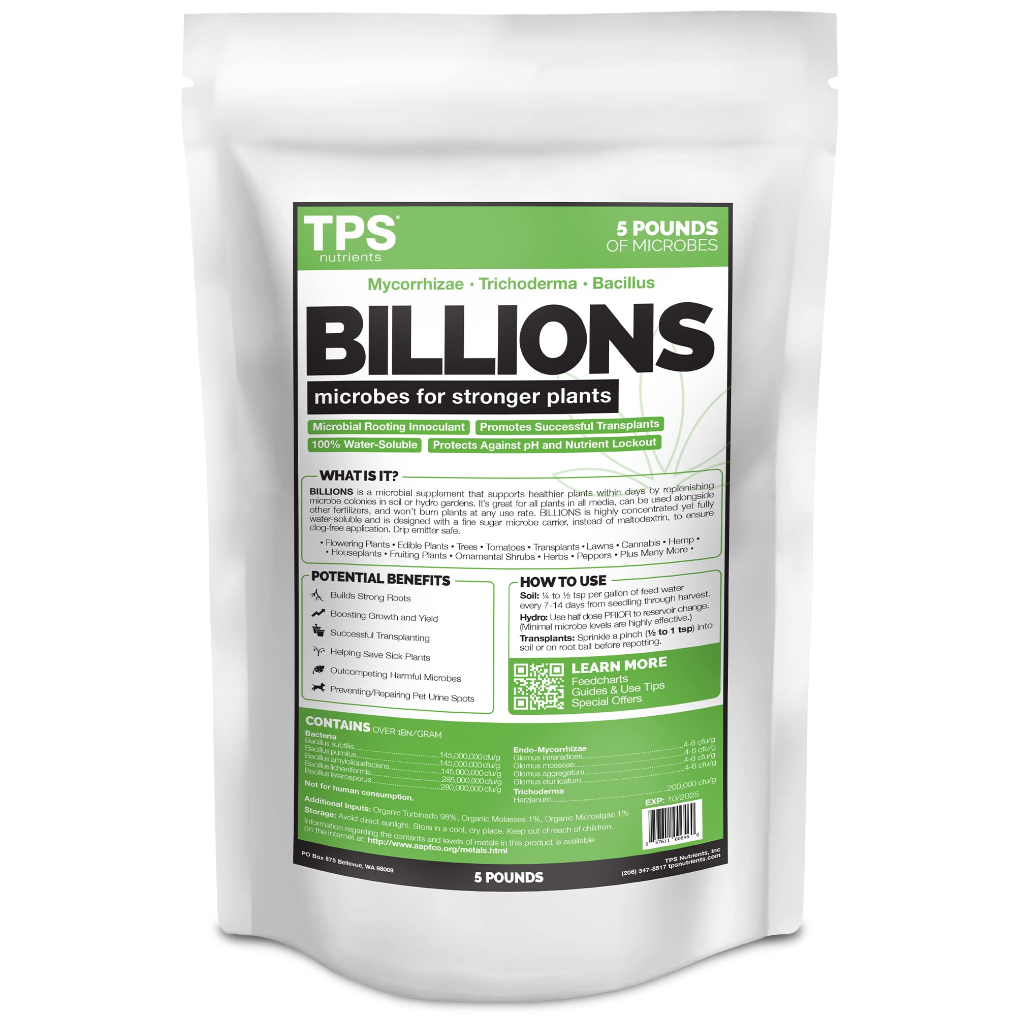 Tps Billions Concentrated Microbial Root Enhancer, 100% Water-Soluble With Mycorrhizae, Bacteria And Trichoderma, 5 Pound