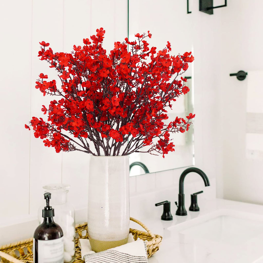 Uieke 6 Pcs Babys Breath Artificial Flowers Bulk Silk Red Faux Flowers Real Touch Gypsophila Bouquet For Christmas Halloween Hom