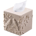 Beige Sandstone Relief Birds Square Tissue Box Cover Decorative,Resin Heavy Sturdy Tissue Box Holder, Facial Paper Holder for Ba