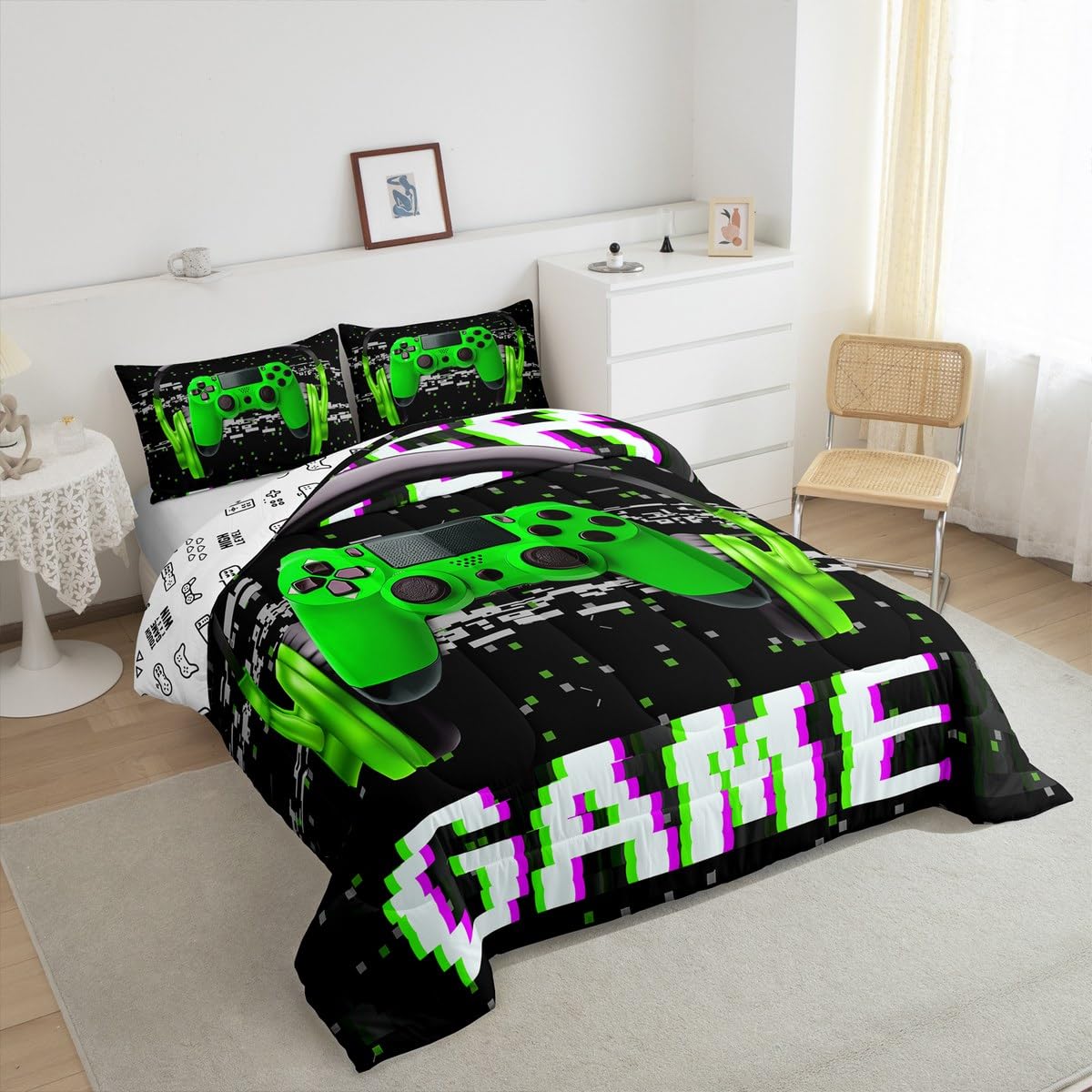 Erosebridal Boys Twin Bedding Sets,Gaming Comforter Sets For Boys Gamer Bedding Sets For Boys,Toddler Bedding Set Gaming Bed Kids Comforter Sets Boys,Green