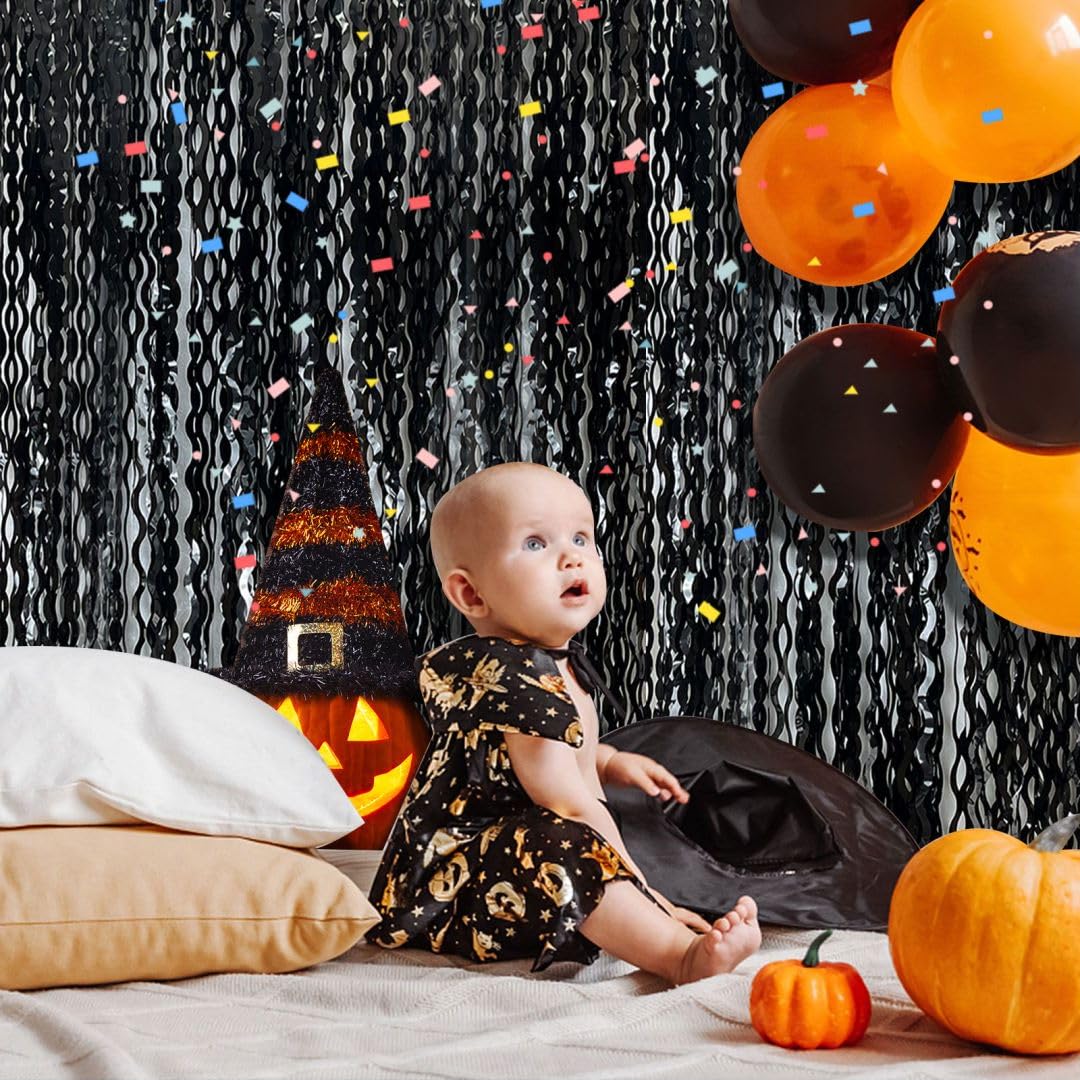 Backdrop For Party Decorations, Wave Foil Fringe Curtain Tinsel Photo Backdrop Black Tinsel Curtain Party Backdrop Streamers For