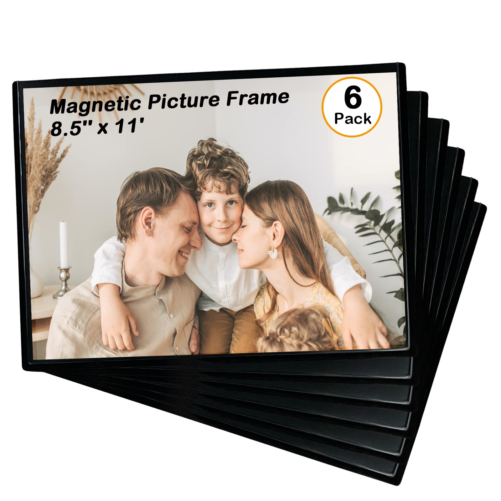 Mingting Magnetic Picture Frame, Holds 8.5x11 Inches Pictures, Reusable Black Magnet Fridge Photo Sleeves for Refrigerator, Lock