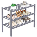 Romguar Craft 3 Tier Bamboo Shoe Rack For Closet Free Standing Wood Shoe Shelf Storage Organizer For Entryway Small Space Stackable 27'X11'X20' (Grey)