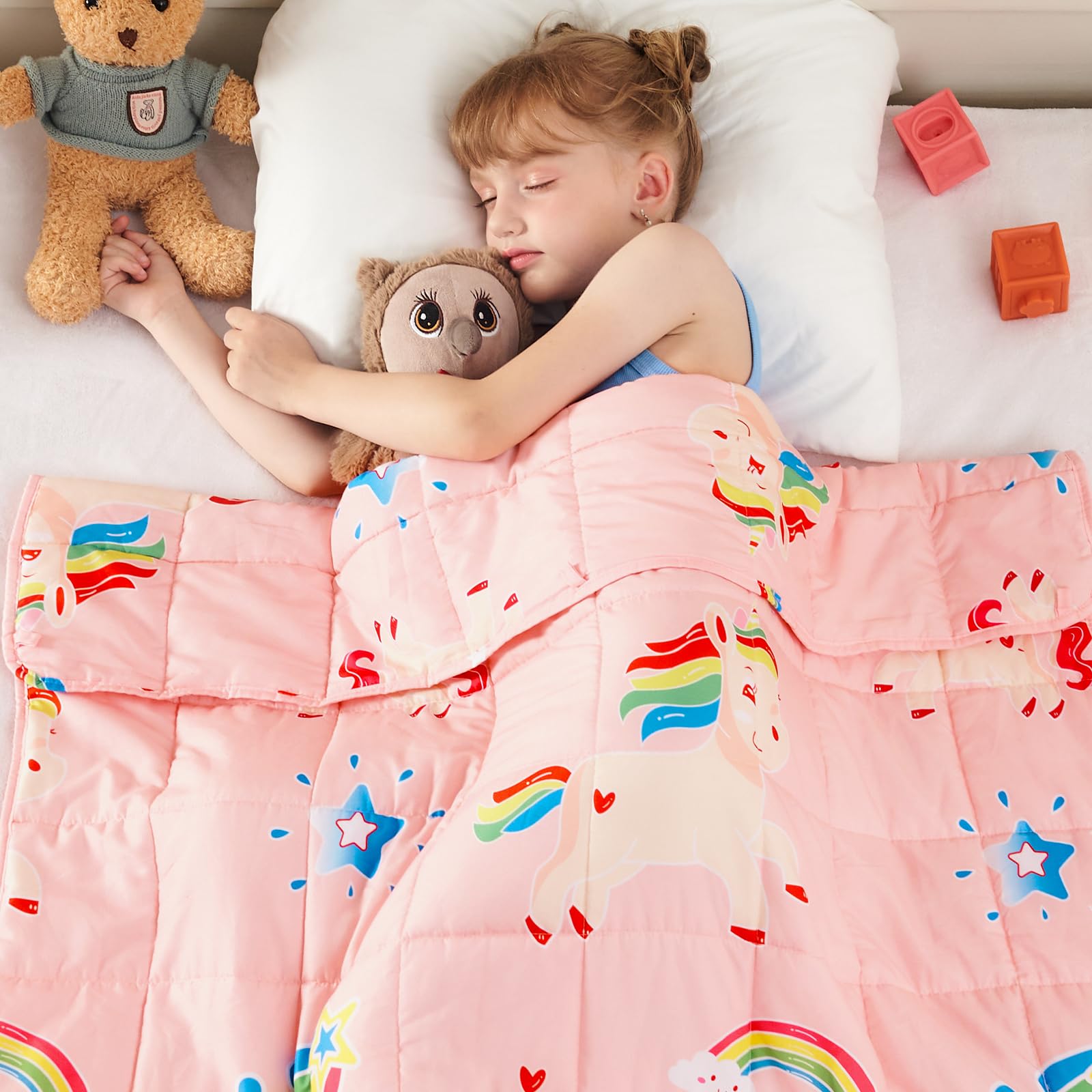 Yescool Weighted Blanket 3 Pounds Cooling Weighted Lap Blanket, Pink Unicorn Rainbow Heavy Blanket For Sleeping, Breathable Weig