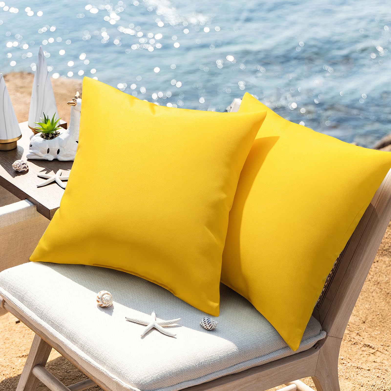 Phantoscope Pack Of 2 Premium Dual Usage Outdoor Pillow Inserts, Waterproof Throw Pillows No Cover Needed, Colorful Decorative Couch Sham Cushion Stuffer Patio Couch Tent, Yellow 18 X 18 Inches