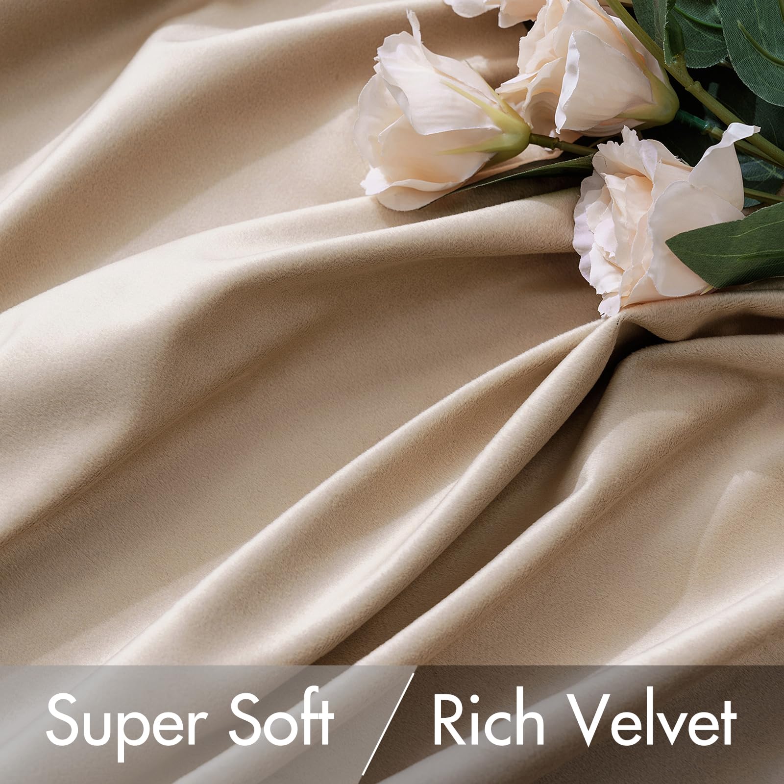 Miulee Velvet Curtains 2 Panels Luxury Blackout Curtains For Bedroom Living Room Thermal Insulated Super Soft Window Drapes Rod Pocket & Back Tab, Camel Beige, W52 X L72 Inches