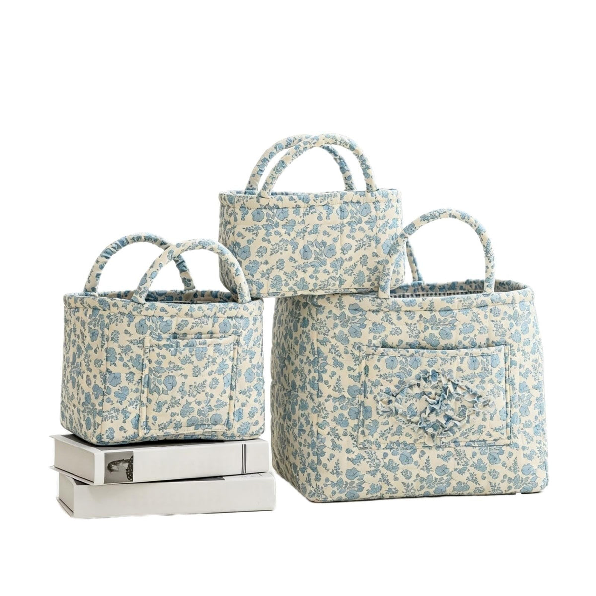 ANKICK Storage Basket Boho Fabric 3pcs Collapsible Floral Laundry Nursery Hamper Portable Folding Storage for Clothes Toys