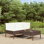 vidaXL 3-Piece Outdoor Patio Lounge Set with Cushions - Weather-Resistant PE Rattan Furniture - with Sofa and Tea Table - Sturdy Steel Frame - Brown & Cream White