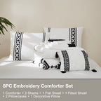 Maireve White King Bedding Set Boho 7 Piece, King Size Comforter Set 7 Pieces With Comforters, Sheets In Embroidery King Comfort