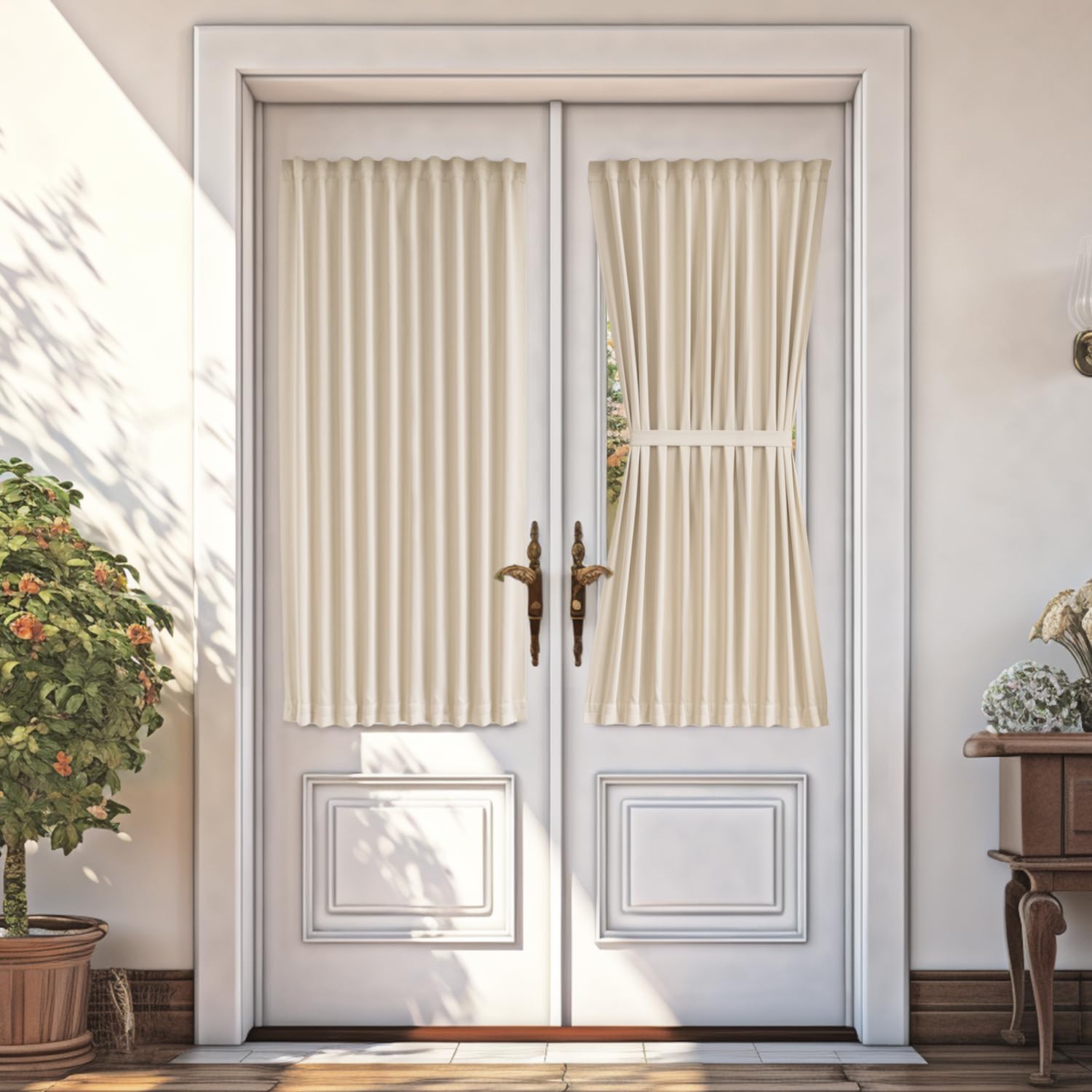 Vatge Thermal Insulated Blackout Front Door Curtains - Door Curtians for Door Window, 1 Panel, W36 x L54, Light Beige