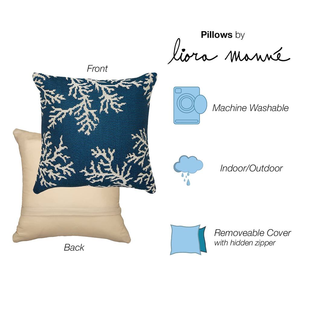 Liora Manne Marina Indoor/Outdoor Power Loomed Easy Care Pillows, 18 X 18-Inch, Coral Edge Navy