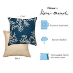 Liora Manne Marina Indoor/Outdoor Power Loomed Easy Care Pillows, 18 X 18-Inch, Coral Edge Navy