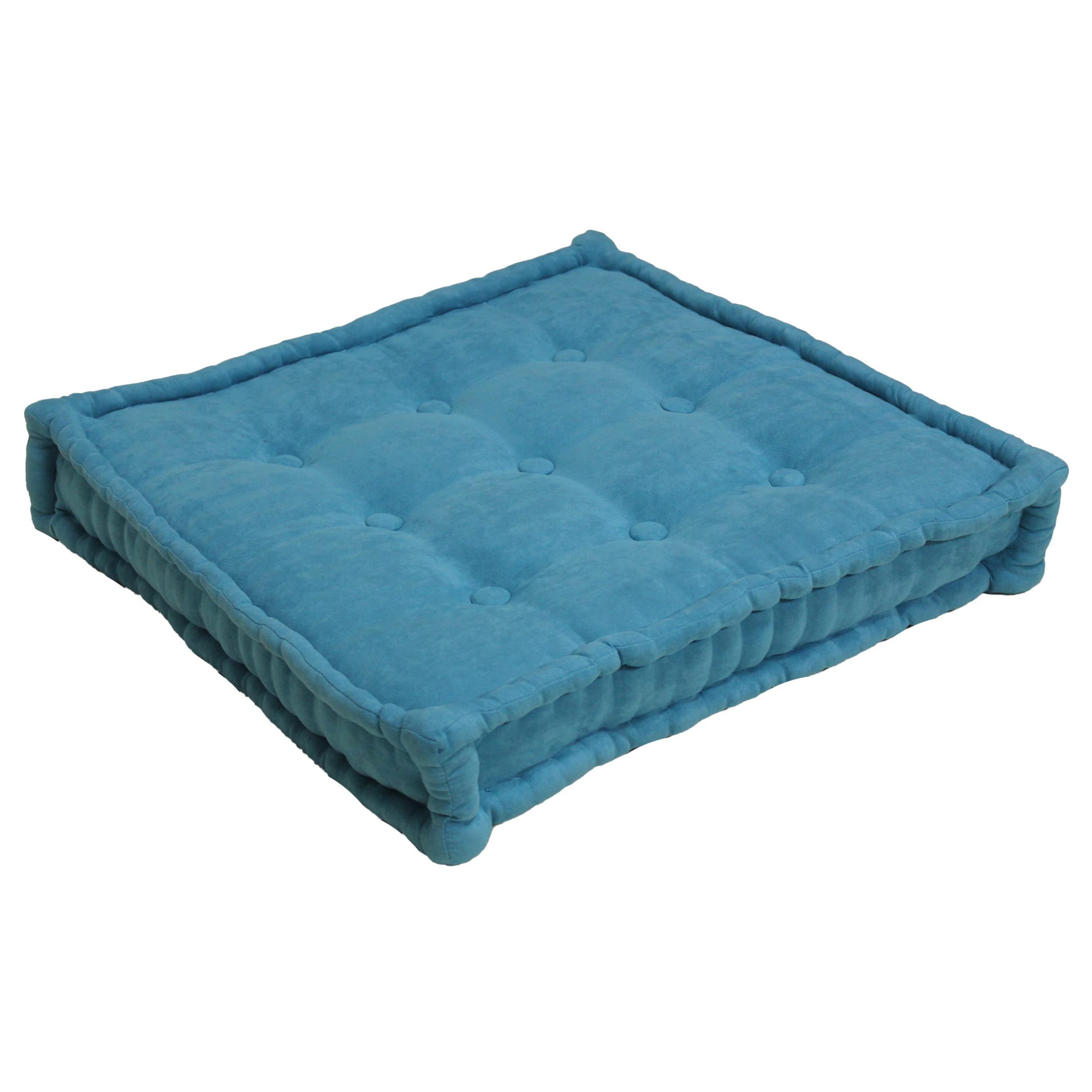 Blazing Needles Button-Tufted Microsuede Square Floor Pillow, 25&quot;, Aqua Blue