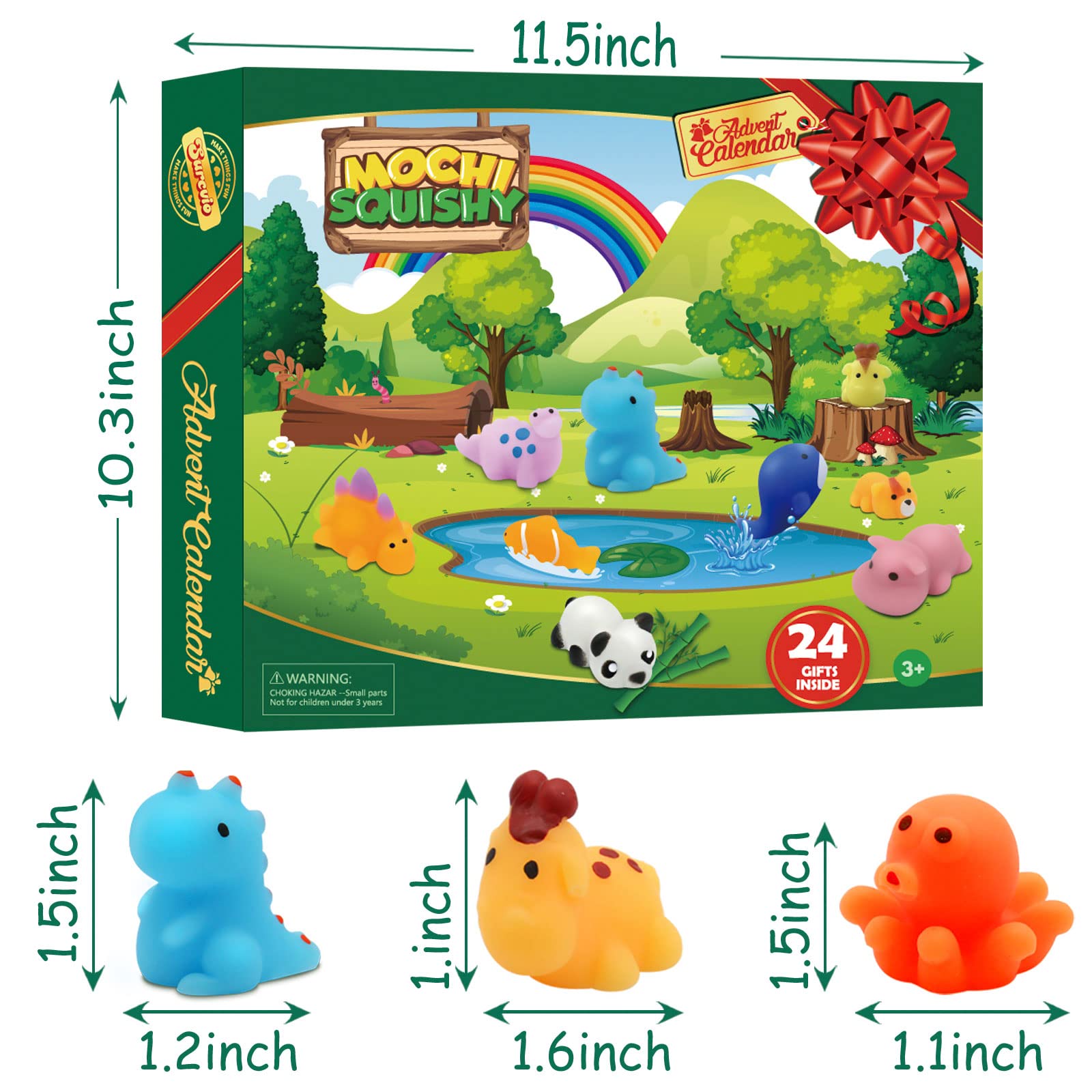 Surcvio Christmas Advent Calendar 2023 For Kids, 24 Days Of Mochi Squishy Assorted Animal Toys Countdown Calendar, Xmas Stocking