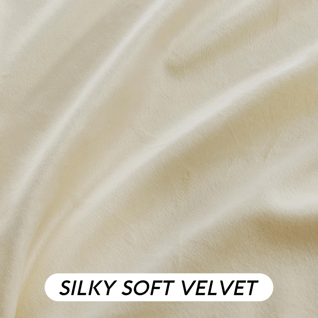 Ryb Home 90 Inches Beige Velvet Curtains - Rod Pocket & Back Tab Super Soft Winter Window Panels Privacy Theraml Insulted Drapes For Bedroom Bathroom, W52 X L90, 1 Pair