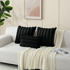 Futei Black Decorative Throw Pillow Covers 18X18 Inch Set Of 2, Square Soft Faux Rabbit Fur Big Striped Cushion Cover,Home Decor