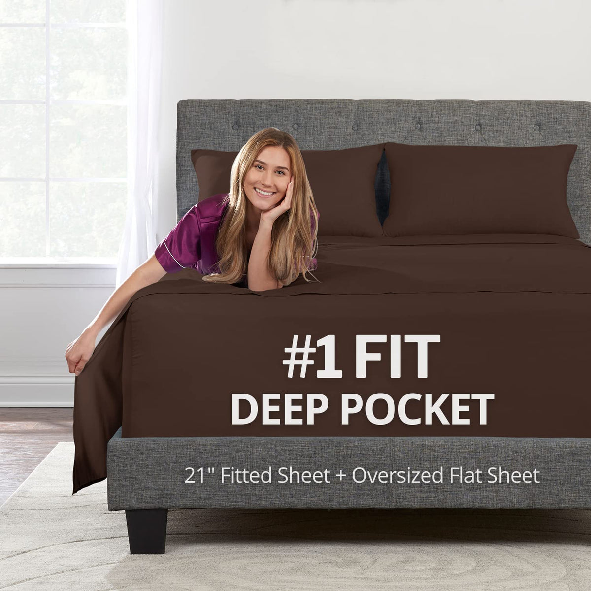 Dealuxe 21'' Sheet Set - Twin 3 Piece Set - Brown (Chocolate)