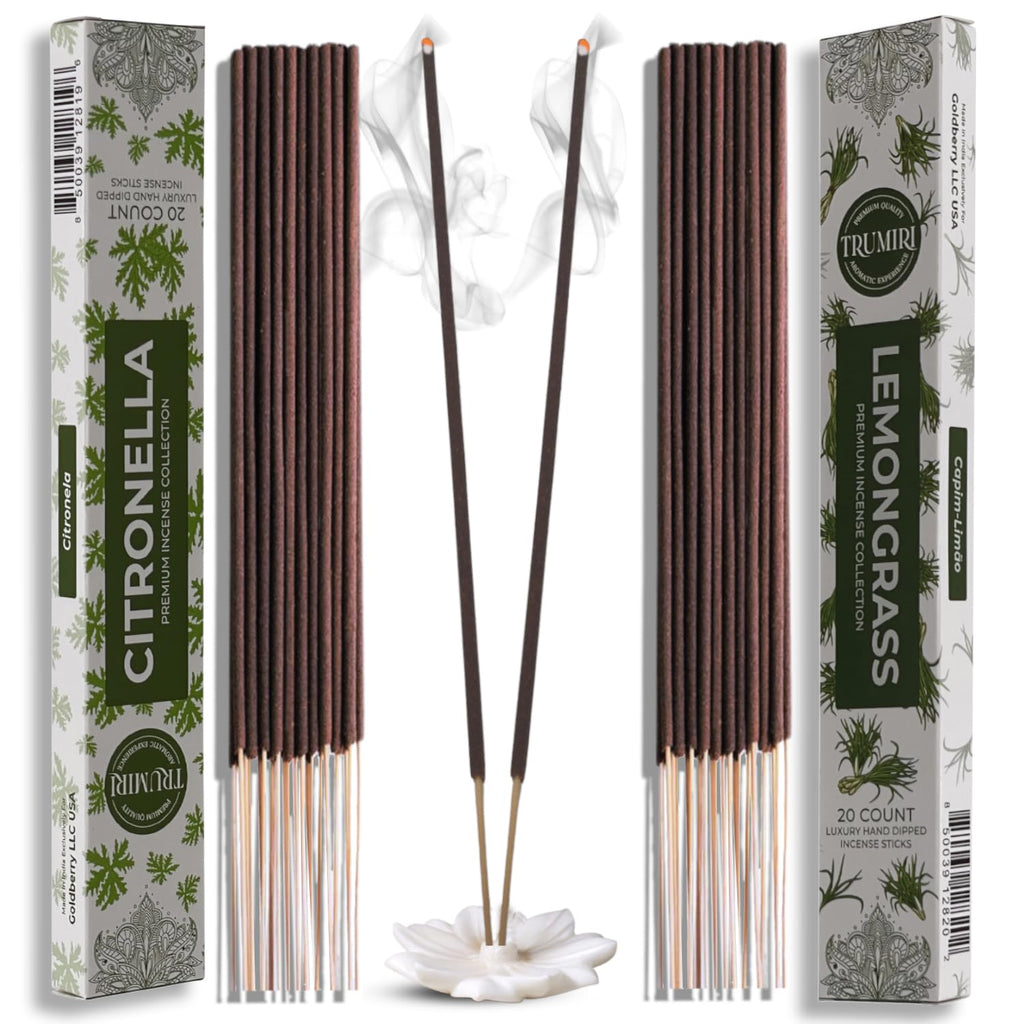 Trumiri Incense Sticks - Combo Pack of 40 Insence-Sticks - 20 Citronella + 20 Lemongrass - Insenses - Insents - Incents - Inscen