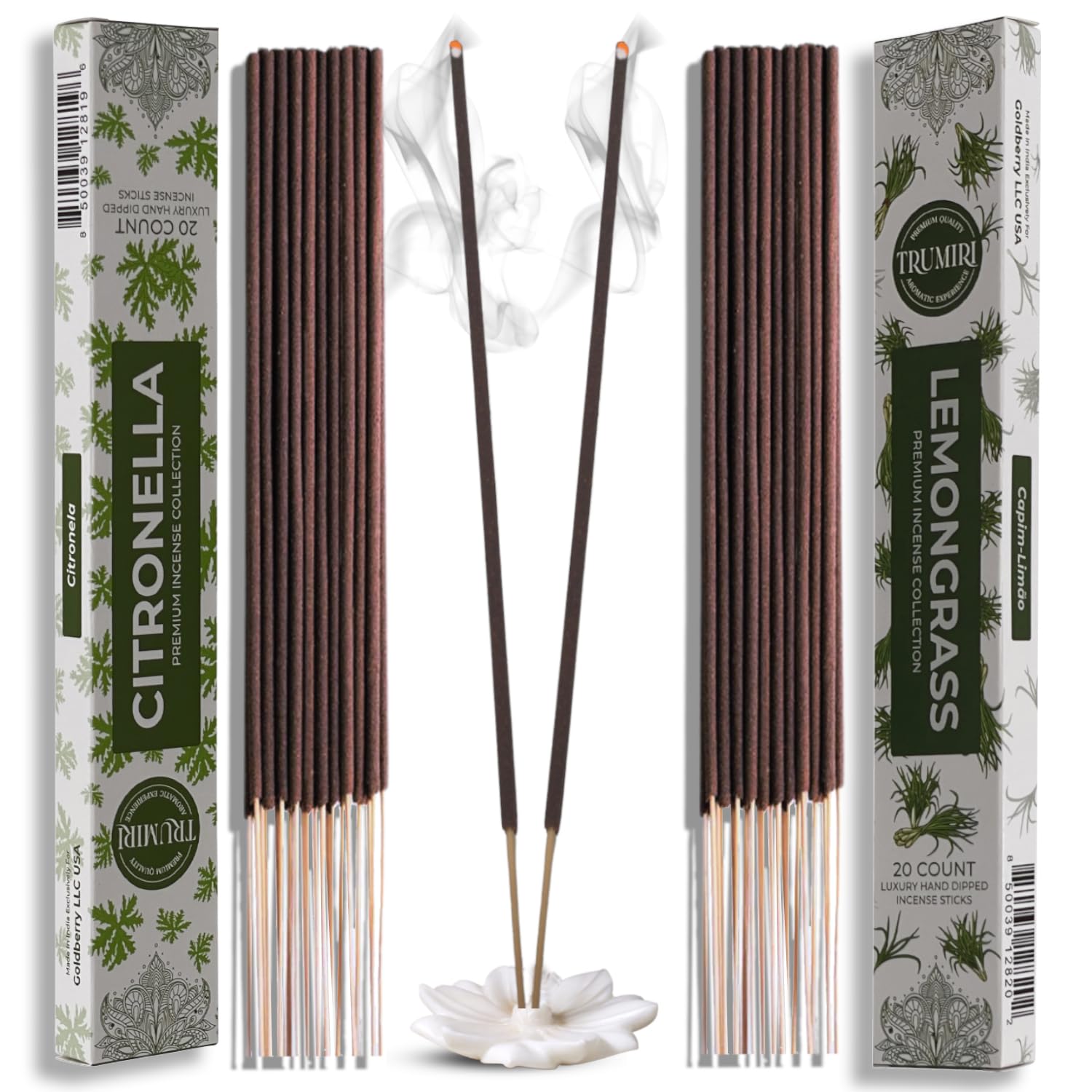 Trumiri Incense Sticks - Combo Pack of 40 Insence-Sticks - 20 Citronella + 20 Lemongrass - Insenses - Insents - Incents - Inscen
