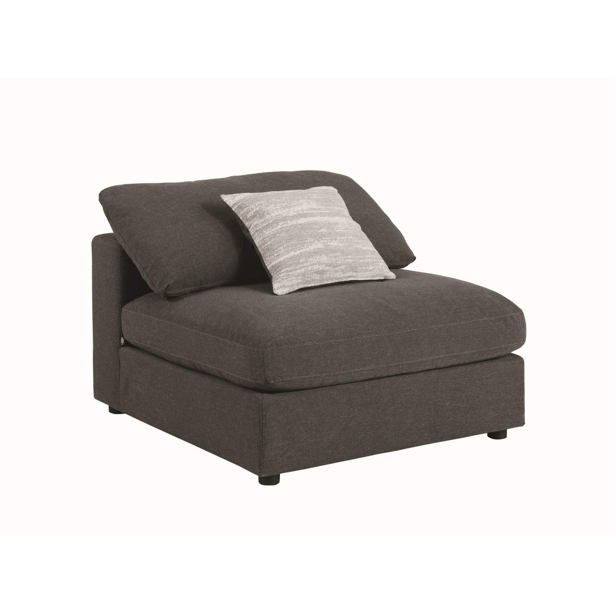 Benjara Fabric Upholstered Wooden Armless Sofa with Loose Cushion Seat and Small Feet, Dark Gray