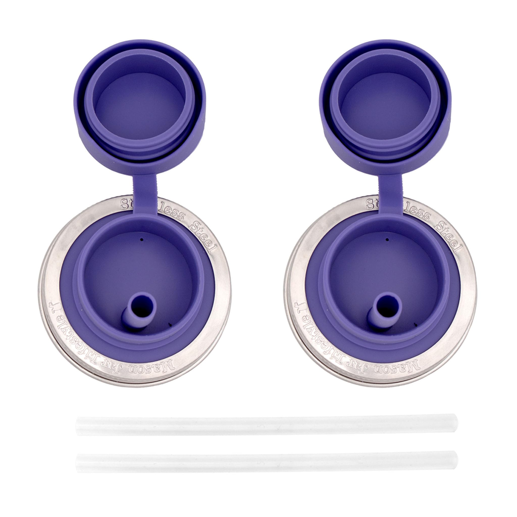 2 Pack Leak Proof Pop-Up Sippy Straw Lids For Regular Mouth Mason Jars (Ultra Violet)