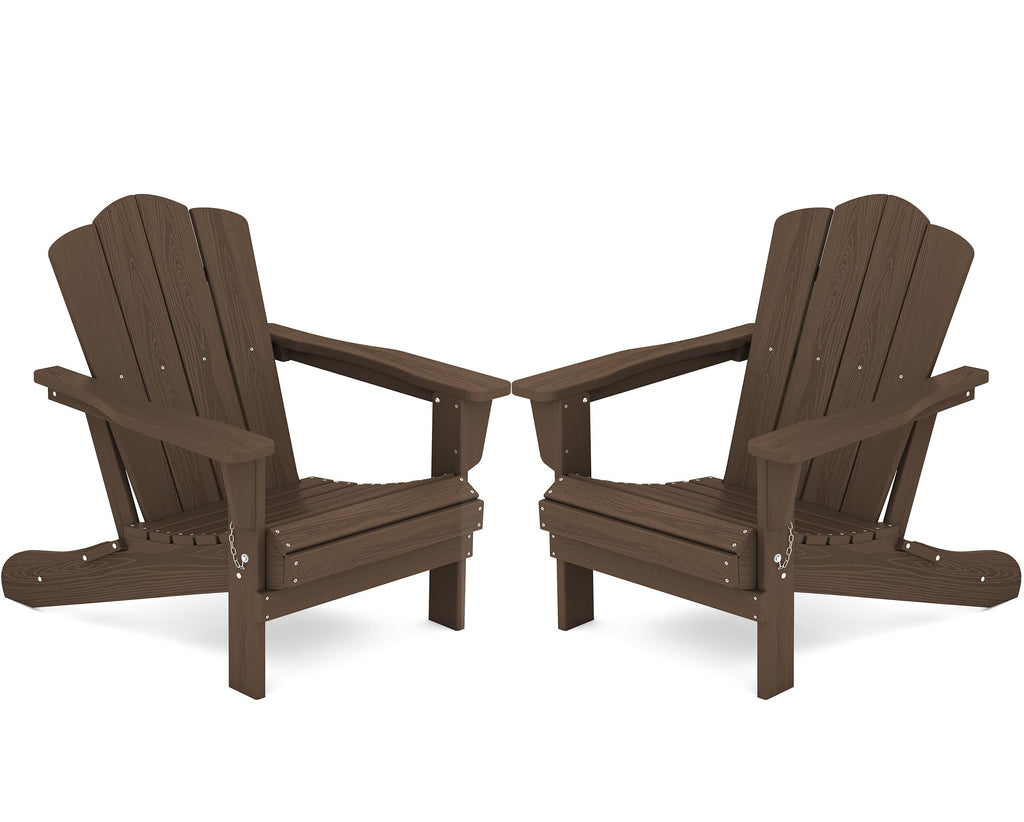 Kingyes Folding Adirondack Chair Set Of 2, Hdpe All-Weather Folding Adirondack Chair, Coffee