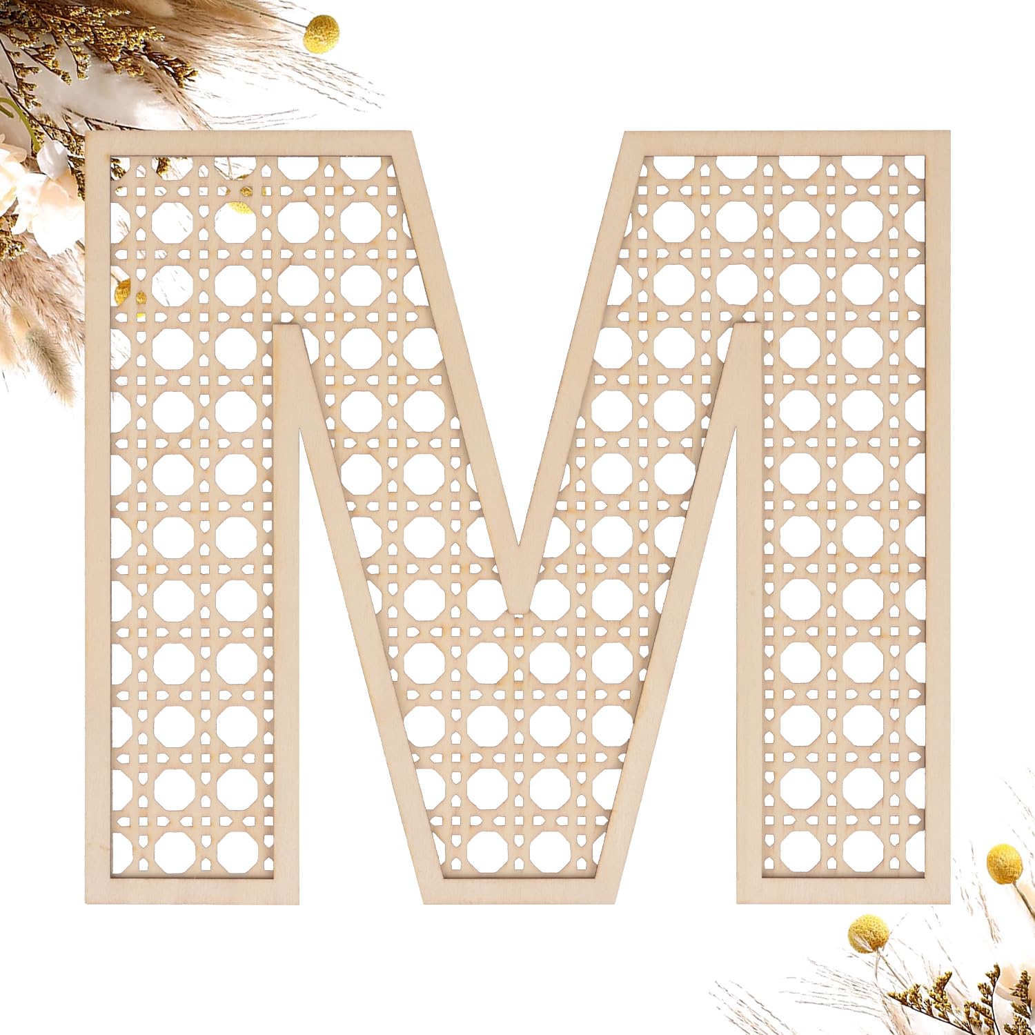 Wooden Rattan Letters 8 inch Wood Letters M for Wall Decor Crafts Boho Nursery Decor for Baby Shower Wedding Bedroom Name Signs 
