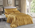 Hight Thread Count Solid Color Soft Silky Charmeuse Satin Luxury And Super Soft Bed Sheet Set (Gold, Twin)