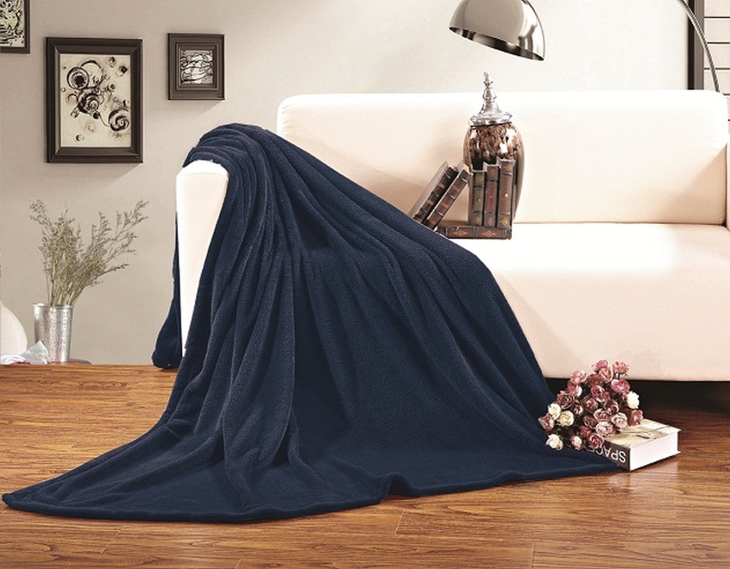 Elegant Comfort Luxury Velvety Softness Fuzzy Plush Micro-Velour Ultra-Soft Blanket, King/California King, Navy Blue