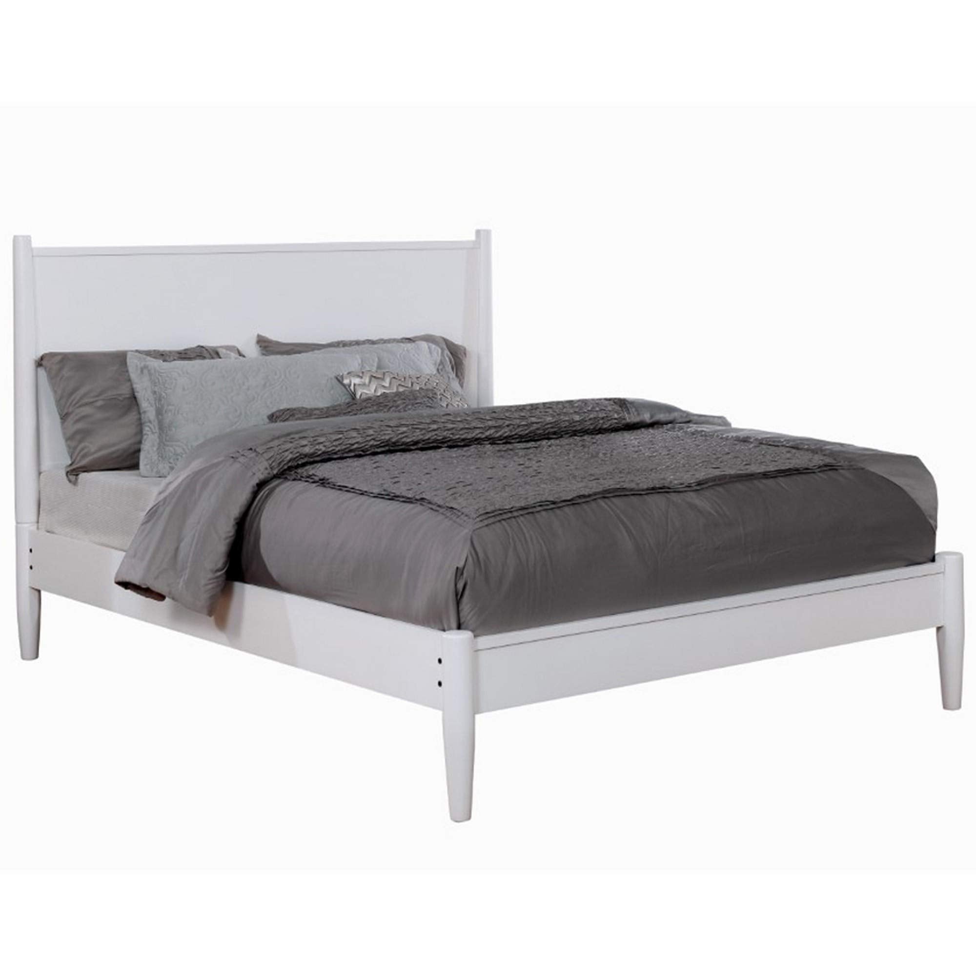 Benjara Wooden Eastern King Size Bed with Panel Headboard, White